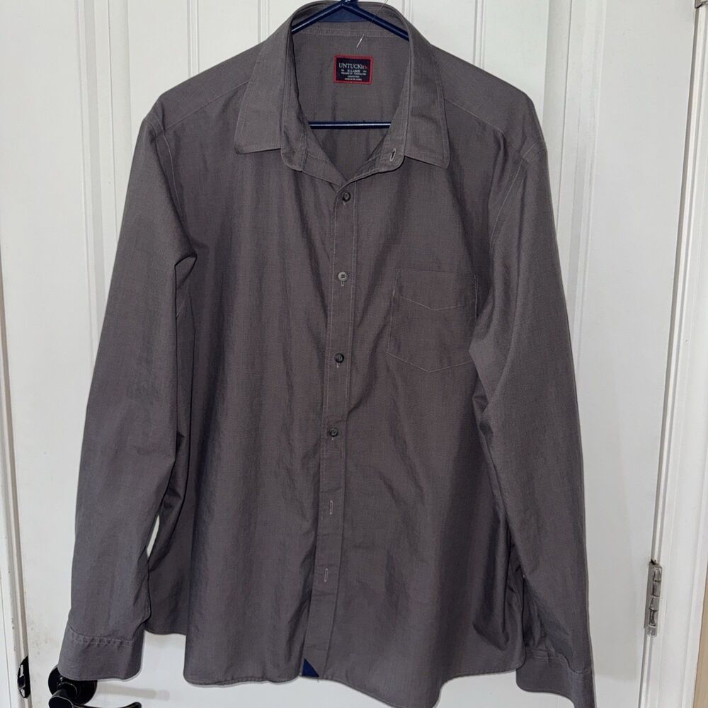 UNTUCKit Wrinkle Free Shirt Mens XL Gray Solid Cotton Button Down Modern Minimal